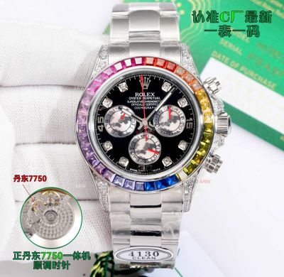 Clean Factory Rolex Daytona 7750 Black Face Watch  